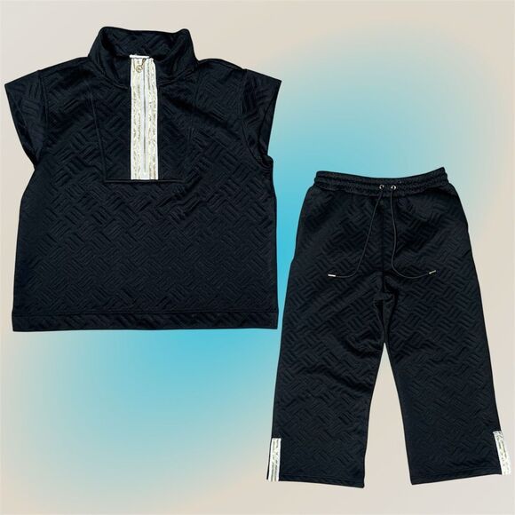 Mary Square Women’s Black Quilted Sweatersuit Set - Picture 1 of 12